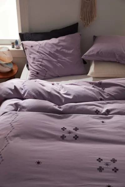 Urban Outfitters Rooney Embroidered Duvet Cover In Lilac