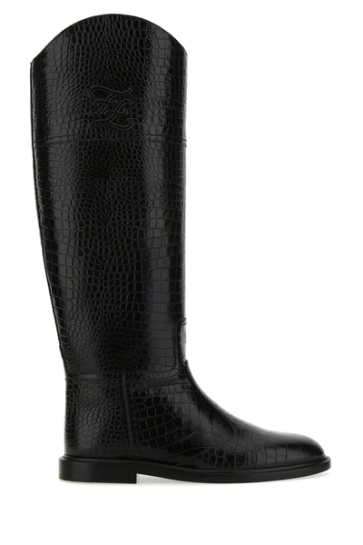 Fendi Black Leather Boots Black  Donna 36