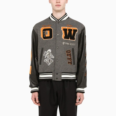 Off-white Varsity Bomber With Patches In Grey