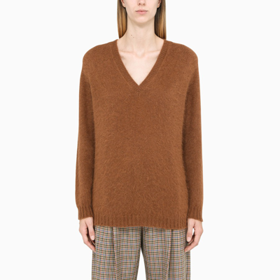 Roberto Collina V-neck Angora Wool Jumper In Blue