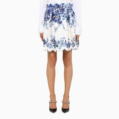 Zimmermann Floral-print Linen Aliane Mini Skirt In Blue