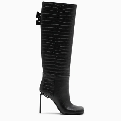 Off-white Allen Croc-embossed Tall Stiletto Boots In Black