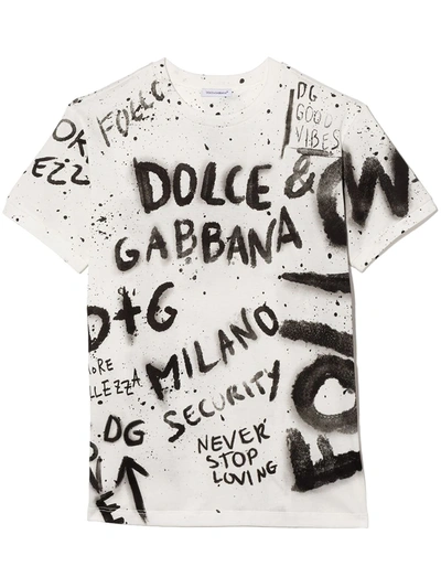 Dolce & Gabbana Kids' Graffiti Logo Print T-shirt In White