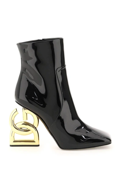 Dolce & Gabbana Jackie Patent Leather Ankle Boots In Black