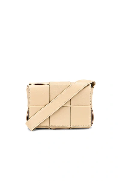 Bottega Veneta Card Case With Strap In Porridge & Gold