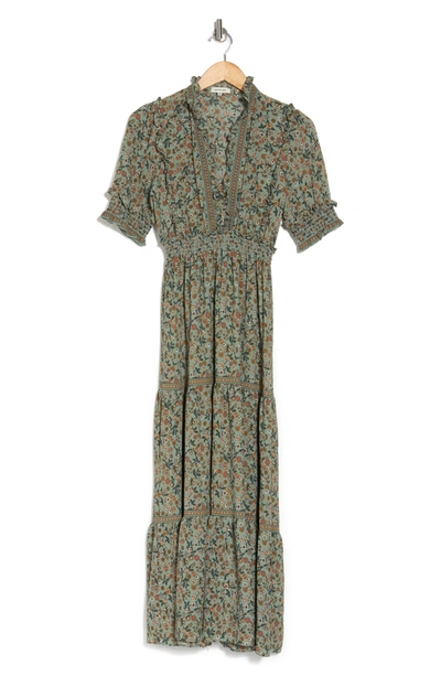 Max Studio Ruffle Collar Print Tiered Maxi Dress In Sgsmqufl