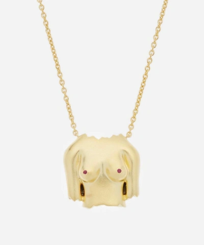 Anissa Kermiche Gold-plated Rubies Boobies Sanded Pendant Necklace