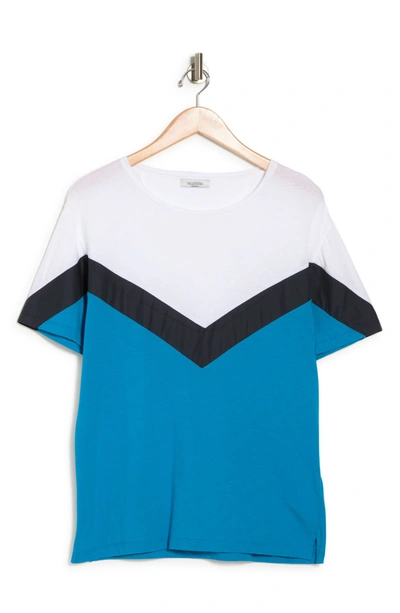 Valentino Chevron Stripe T-shirt In Pool Blu/ Navy/ Bianco