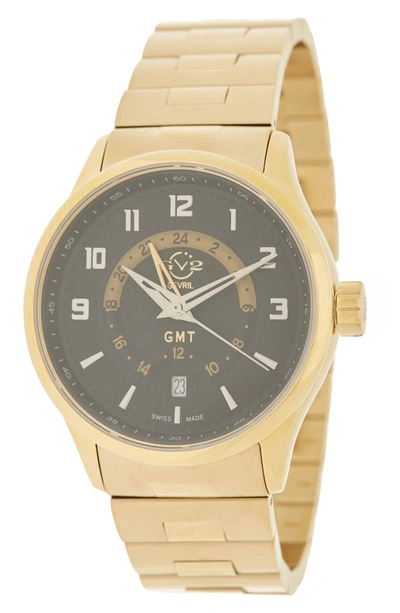 Gevril Giromondo Black Dial Stainless Steel Bracelet Watch, 40mm In Gold