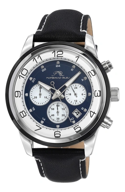 Porsamo Bleu Arthur Chronograph Leather Strap Watch, 44mm In Black/blue