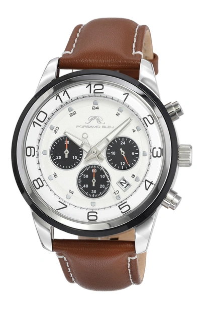 Porsamo Bleu Arthur Chronograph Leather Strap Watch, 44mm In Silver/brown