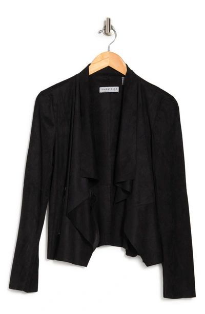 Bagatelle Draped Faux Suede Jacket In Black