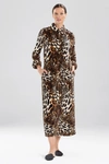 Natori Soft Plush Velour Leopard Zip Caftan Dress With Pockets With Side Pockets In Black