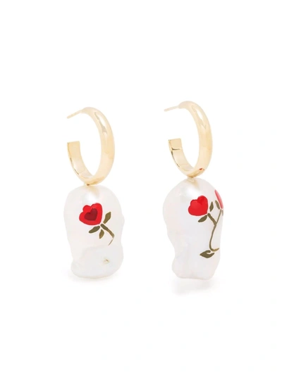 Simone Rocha Hand-painted Baroque Pearl Earrings In Gold