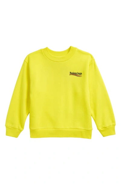 Balenciaga Kids' Campaign Logo Cotton Sweatshirt In Yellow