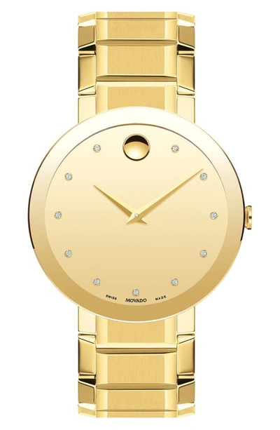 Movado Men's Men's Swiss Sapphire Diamond (1/20 Ct. T.w.) Gold-tone Pvd Bracelet Watch 39mm