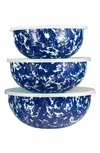 Golden Rabbit 3-piece Enamelware Mixing Bowl Set In Blue Swirl