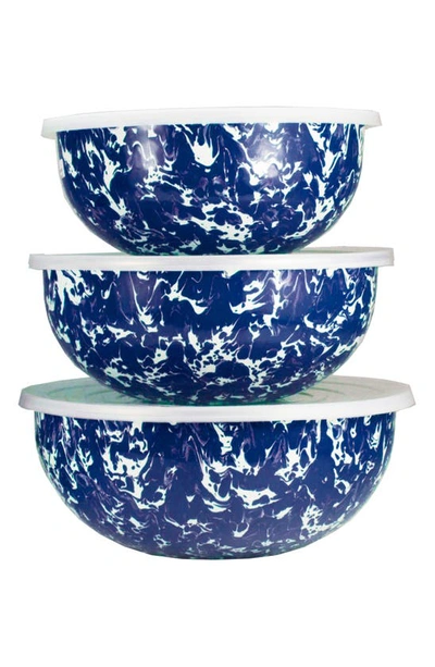 Golden Rabbit Cobalt Swirl Enamelware Collection Mixing Bowls, Set Of 3 In Blue