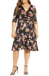 Kiyonna Flirty Flounce Wrap Dress In Polka Dot Blooms