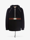 Gucci Logo Web Half-zip Cotton Jersey Hoodie In Black