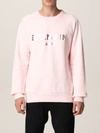Balmain Cotton Sweatshirt With Laminated Logo In Pink