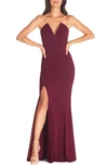 Dress The Population Fernanda Strapless Evening Gown In Burgundy