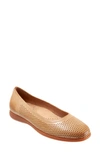 Trotters Darcey Skimmer Flat In Tan Perforated Leather