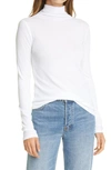 Vince Essential Long-sleeve Cotton Turtleneck Top In Optic White