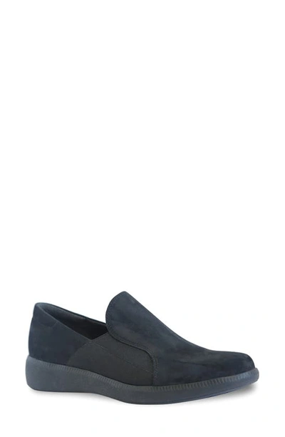 Munro Clay Wedge Slip-on Trainer In Black Suede