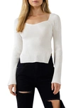 Endless Rose Fitted Side-split Sweater In Ivory