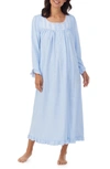 Eileen West Long Sleeve Cotton Jersey Nightgown In Aqua Print