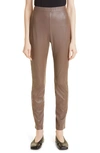 Max Mara Ranghi Faux Leather Pull-on Pants In Turtledove