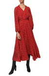 Maje Rombe Printed V-neck Midi Dress In Red Horses