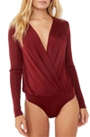 Free People Turnt Crossover Bodysuit In Very Berry
