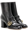 Gucci Marmont Fringed Logo-embellished Leather Ankle Boots In Black