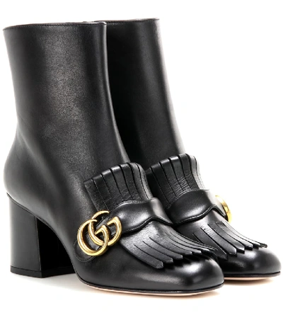 Gucci 75毫米"marmont"流苏皮革短靴 In Black