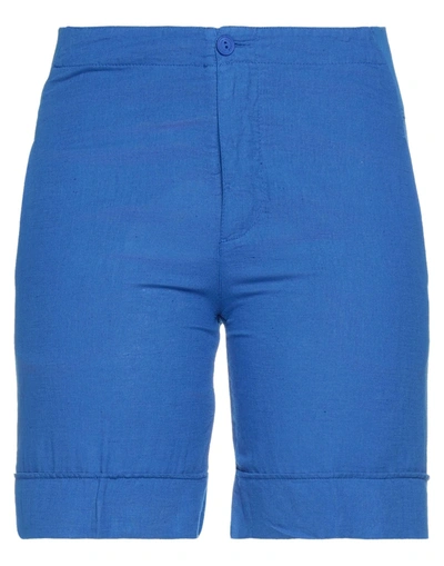 European Culture Woman Shorts & Bermuda Shorts Bright Blue Size M Cotton, Linen, Elastane In Blue