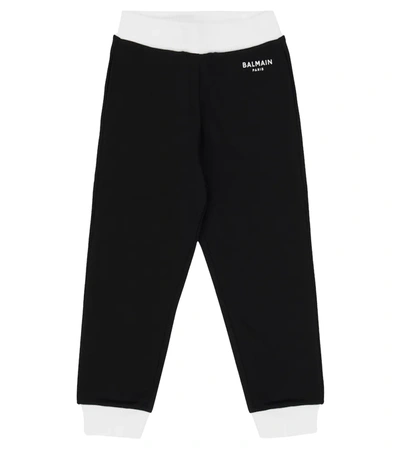 Balmain Kids' Logo-print Cotton Track Trousers In Nero/beige