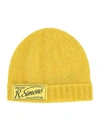 Raf Simons Logo-patch Knitted Beanie In Yellow