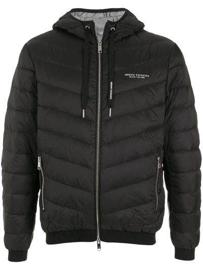 Armani Exchange Logo Zipped Hooded Jacket In Black