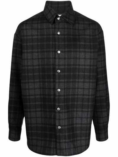 Iceberg Checked Logo-print Wool-blend Shirt In Black