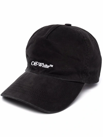 Off-white Bookish Logo Cotton Canvas Baseball Cap In Black