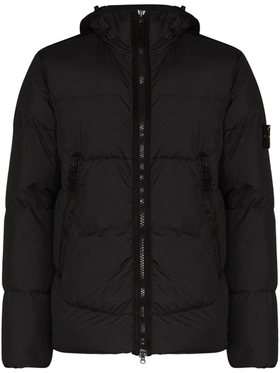 Stone Island Compass Quilted Puffer Jacket In Black