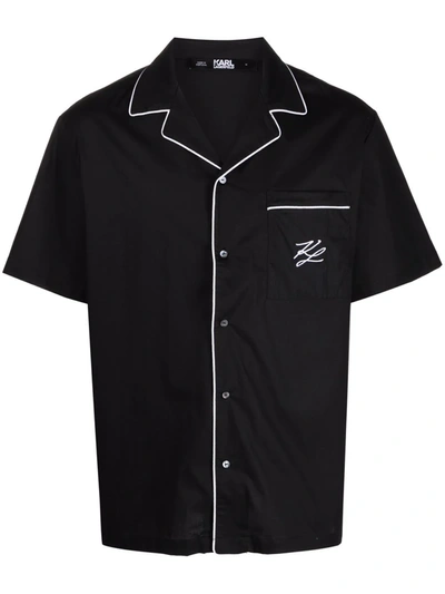 Karl Lagerfeld Embroidered Logo Pyjama Shirt In 黑色
