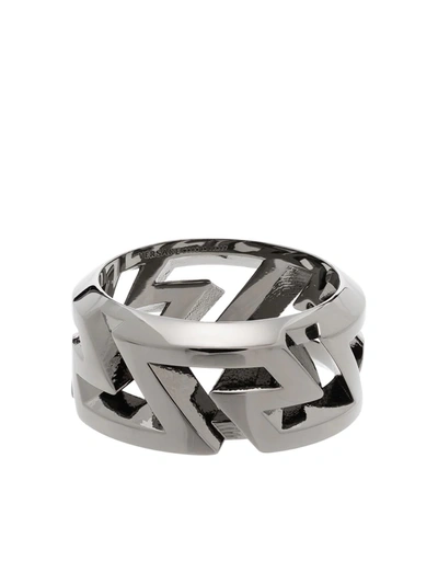 Versace Silver Tone Greca Chain Ring