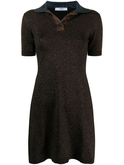 Pre-owned Prada Metallic-knit Polo Dress In 褐色