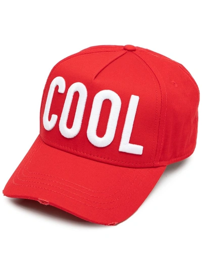 Dsquared2 Red Slogan-embroidered Baseball Cap In 红色