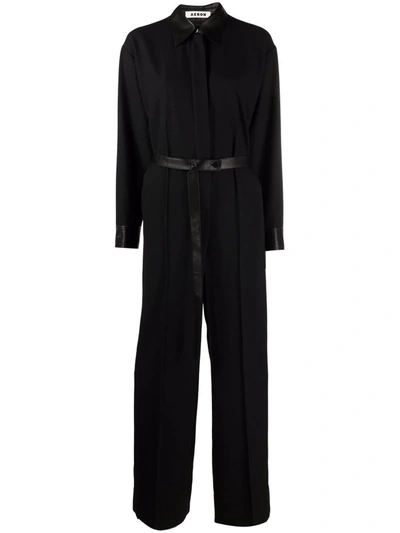 Aeron Puebla Jumpsuit With Leather Collar And Belt In Black