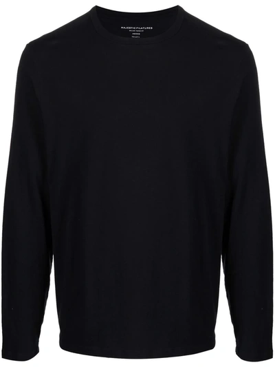 Majestic Cotton-cashmere Long-sleeve T-shirt In Black