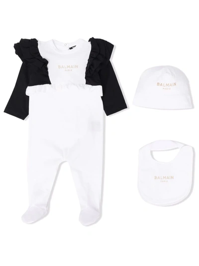 Balmain Ruffled Colourblock Baby Set In 白色